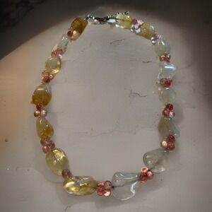 Amethyst Jadeite Gem Necklace Creative Pink Spacers Luxury Opulent Soft 16"